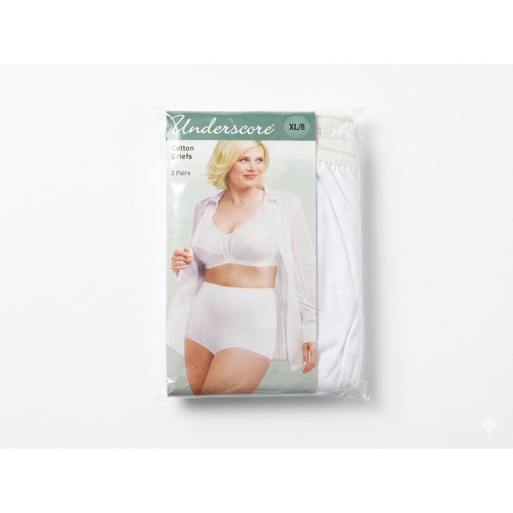 Underscore Women White Cotton Briefs 3 Pack High Rise Full Coverage XL 8 Vintage
